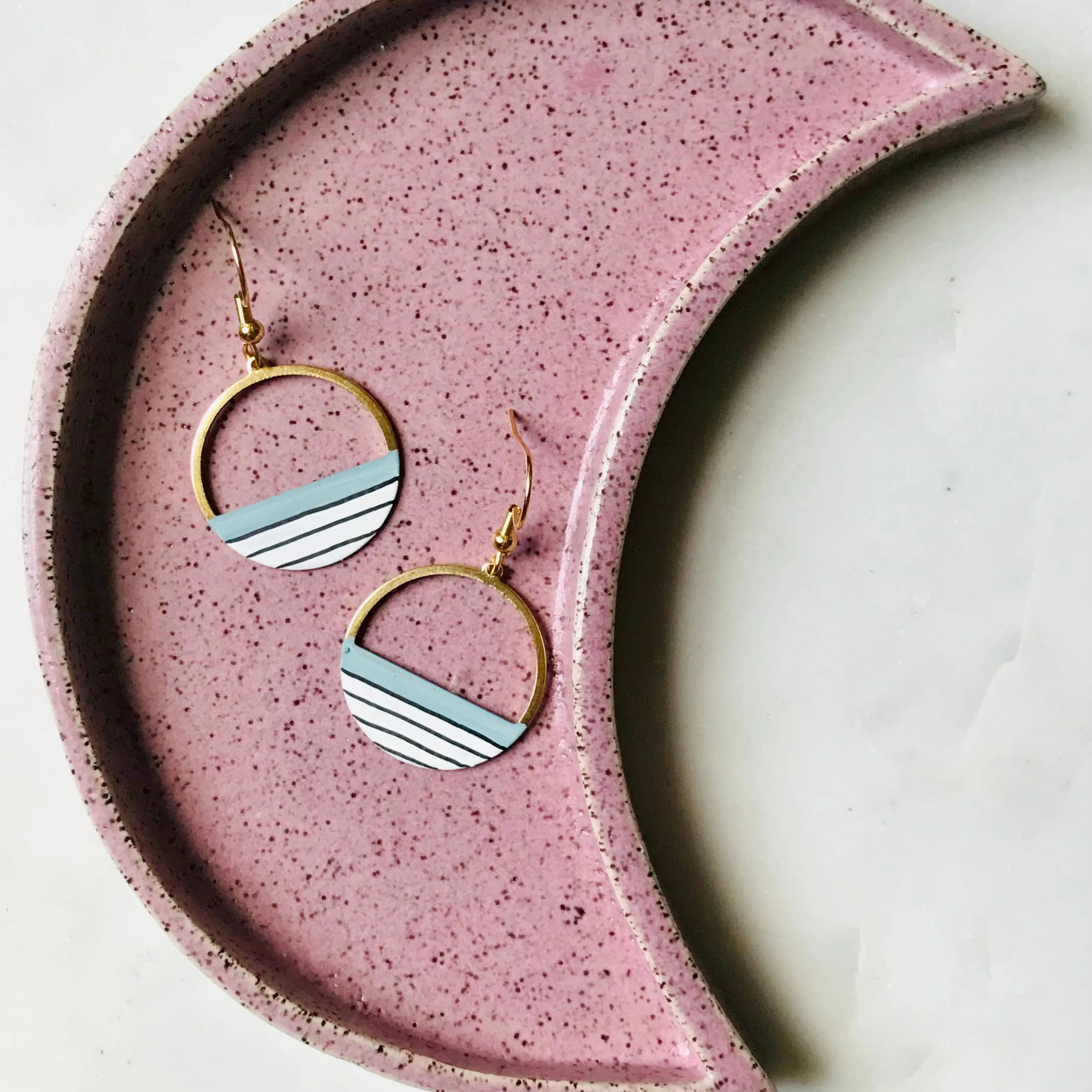 Crescent Hoop Earrings-Striped Shoreline