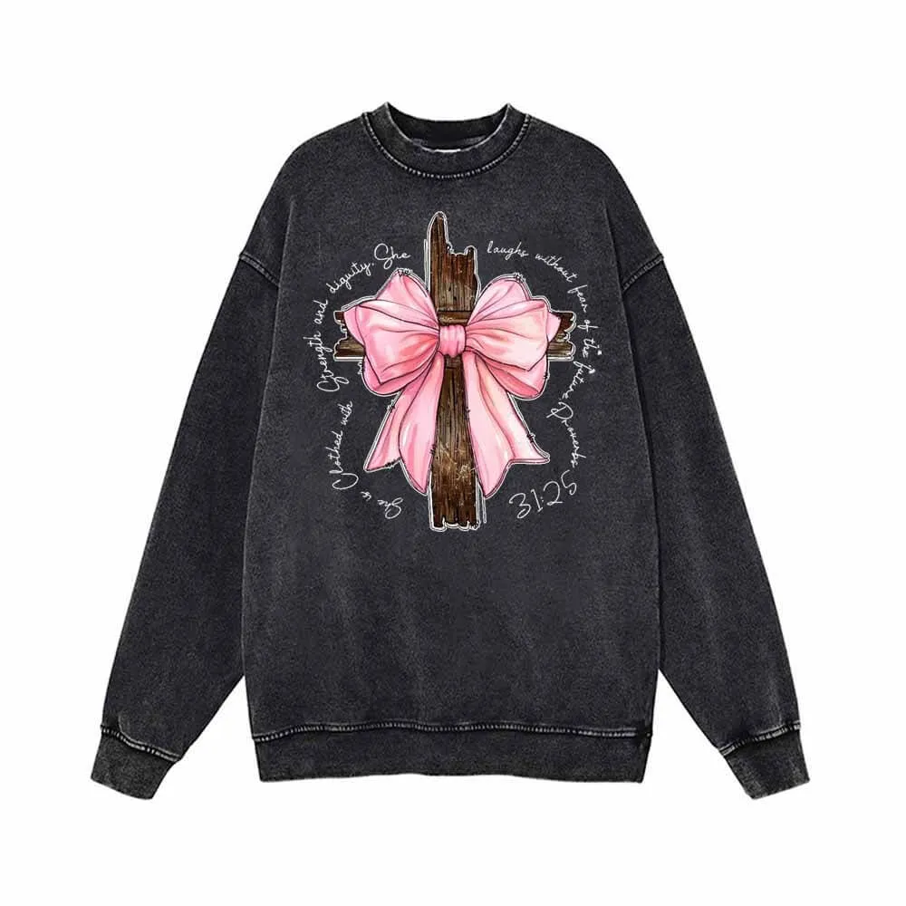 Cross With Bow Vintage Washed Sweatshirt