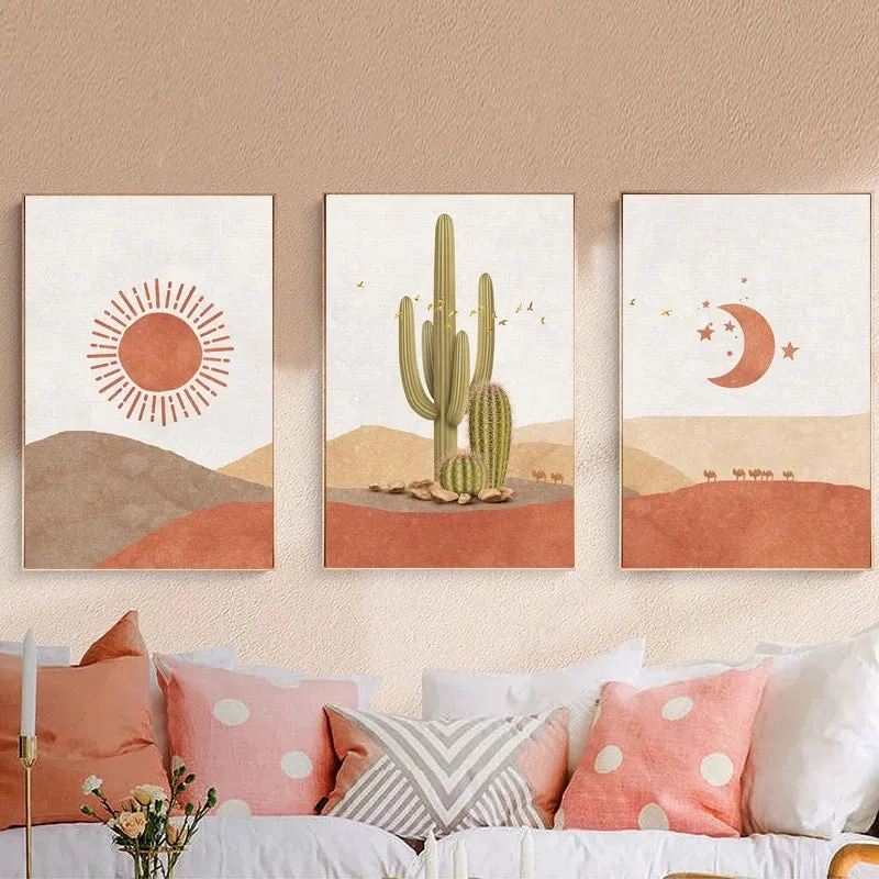 Desert Dreamin Wall Art Canvas Sun Moon Cactus Scenes 6 Different Sizes Available In Three Different Styles Bohemian Decor Paintings Prints Posters Wall Art Picture Home Decoration Unframed