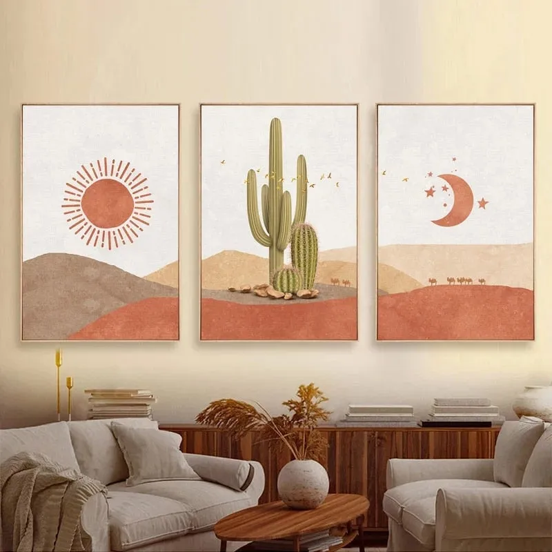 Desert Dreamin Wall Art Canvas Sun Moon Cactus Scenes 6 Different Sizes Available In Three Different Styles Bohemian Decor Paintings Prints Posters Wall Art Picture Home Decoration Unframed