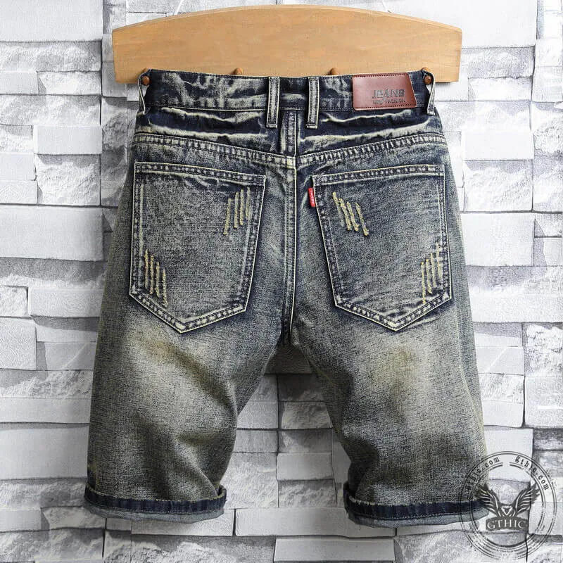 Distressed Denim Cotton Punk Shorts