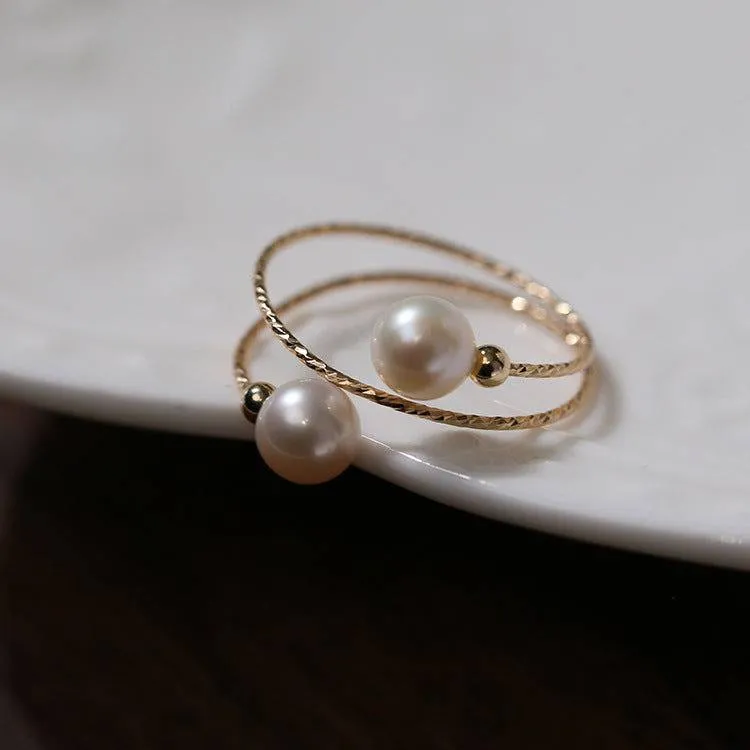 Double wrap Pearl Ring