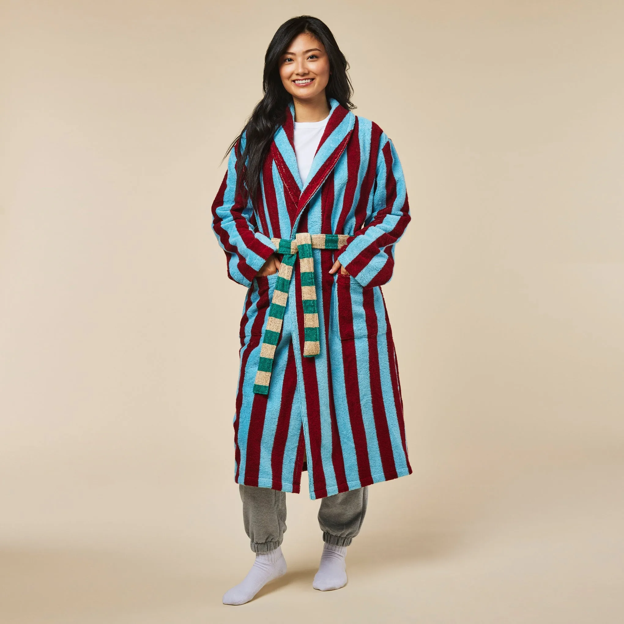 Dusen Dusen Striped Bathrobe - Blue/ Red