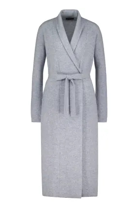 ELEOCHARIS LONG BLUEISH-GRAY CASHMERE CARDIGAN WITH BELT