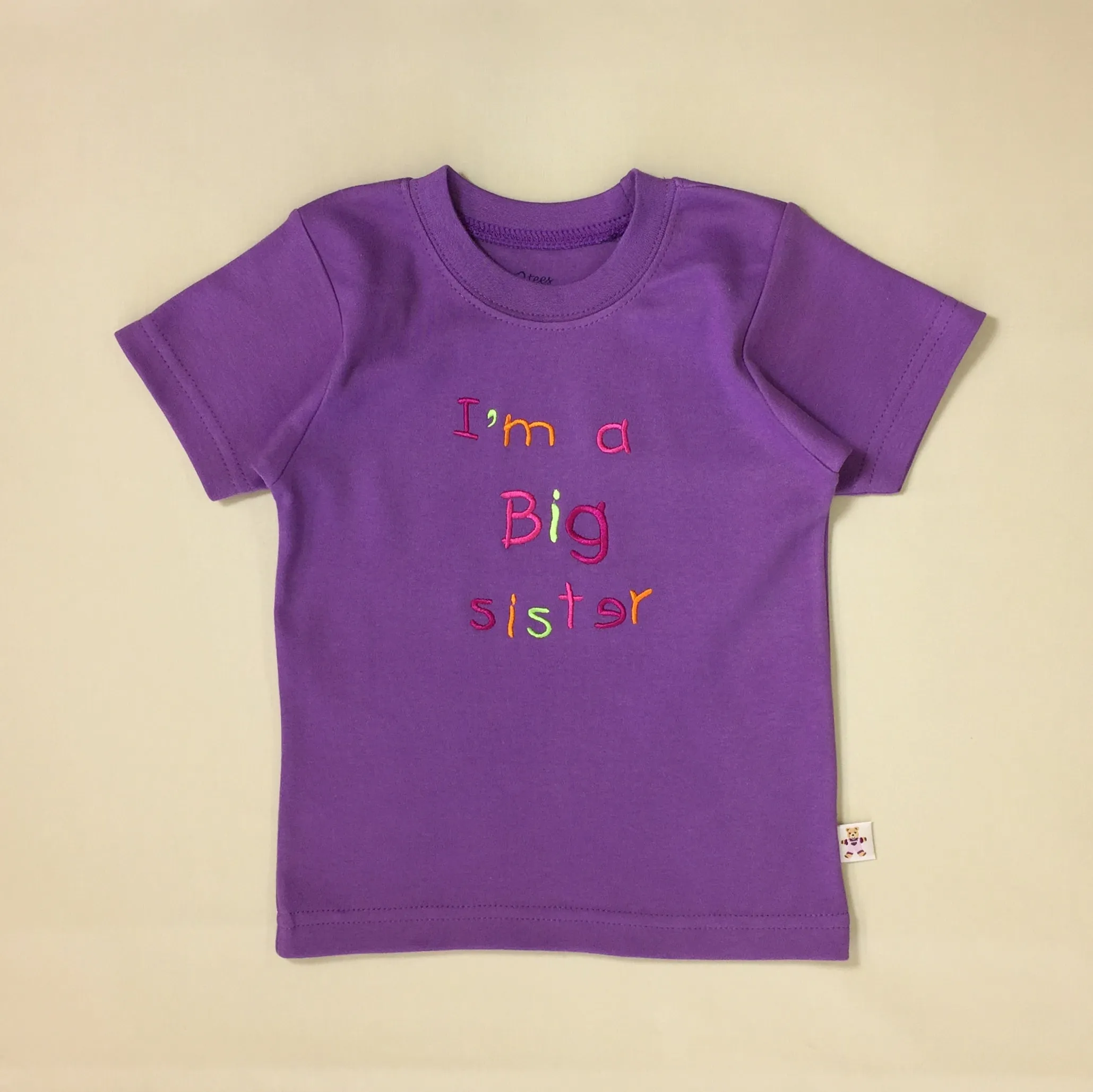 Embroidered Big Sister Tee - Purple