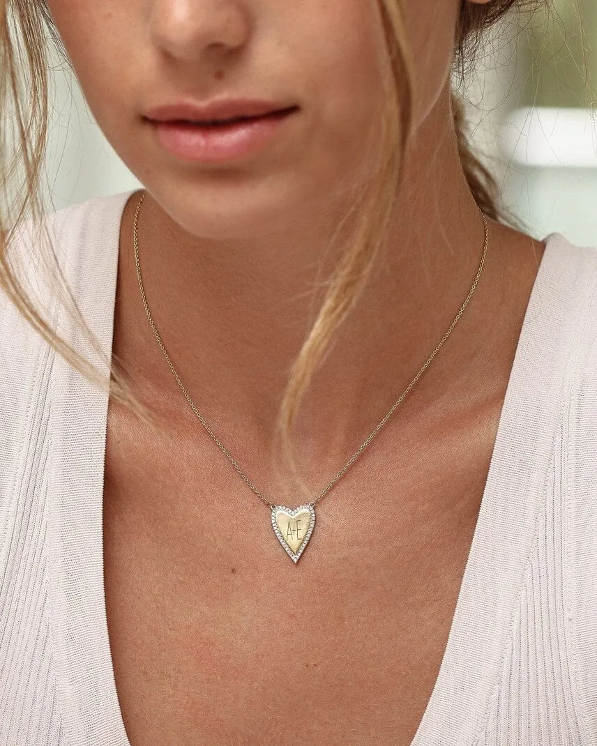 Engravable Outlined Heart Diamond Necklace - 18K Gold Vermeil