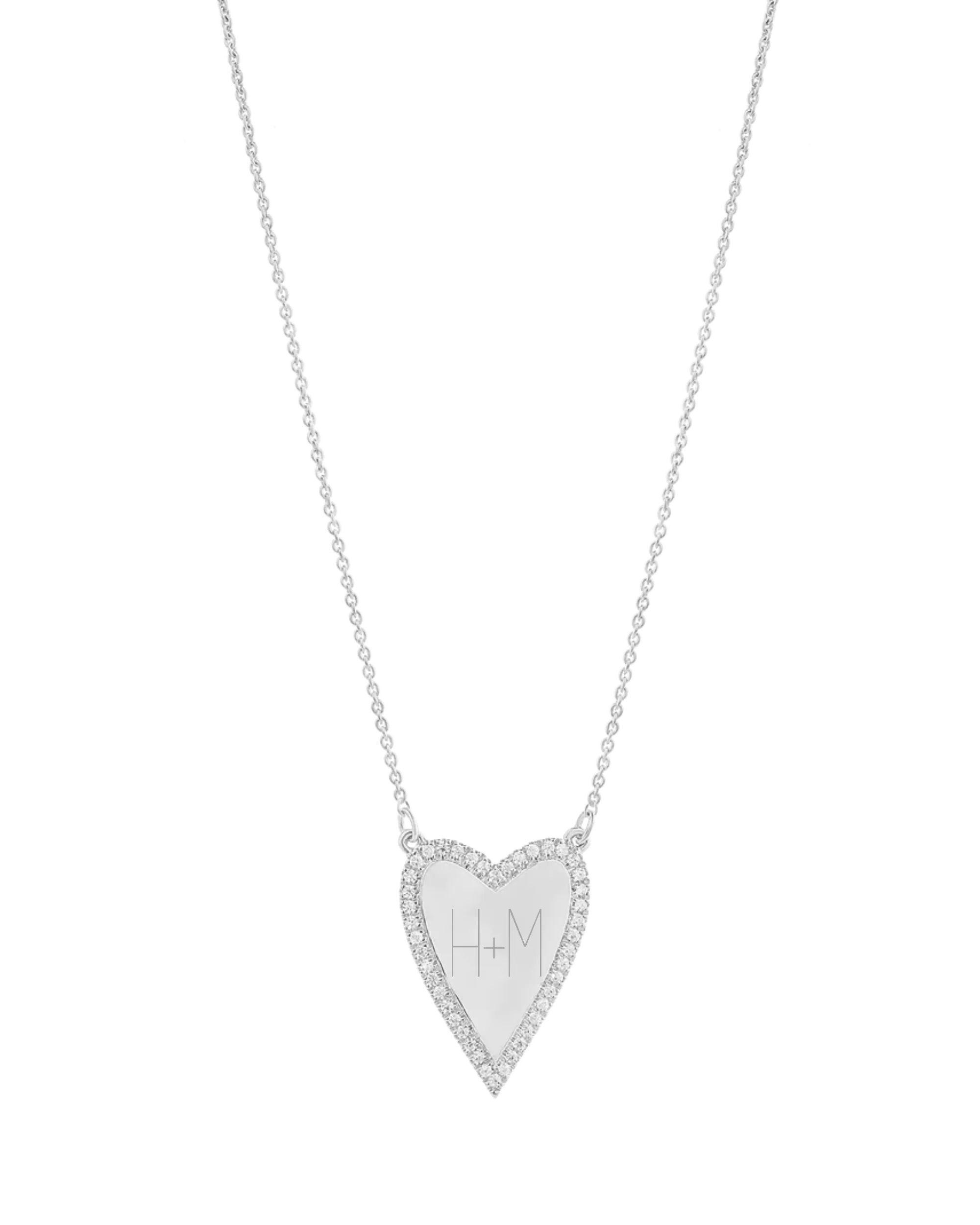 Engravable Outlined Heart Diamond Necklace - 18K Gold Vermeil