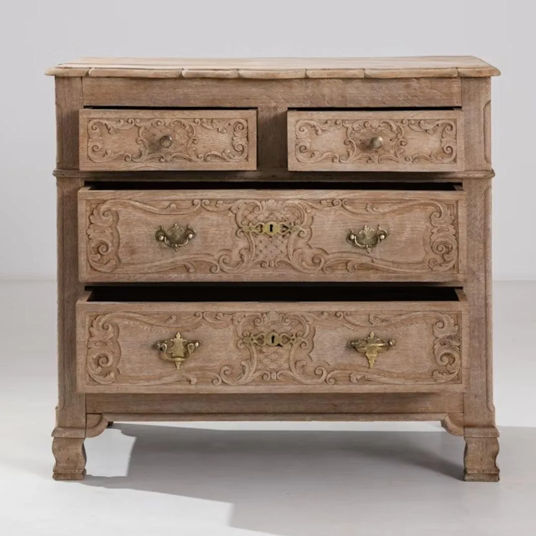 French Antique Ornate Wood Patinated Table Chest Of Drawers, Circa 1890