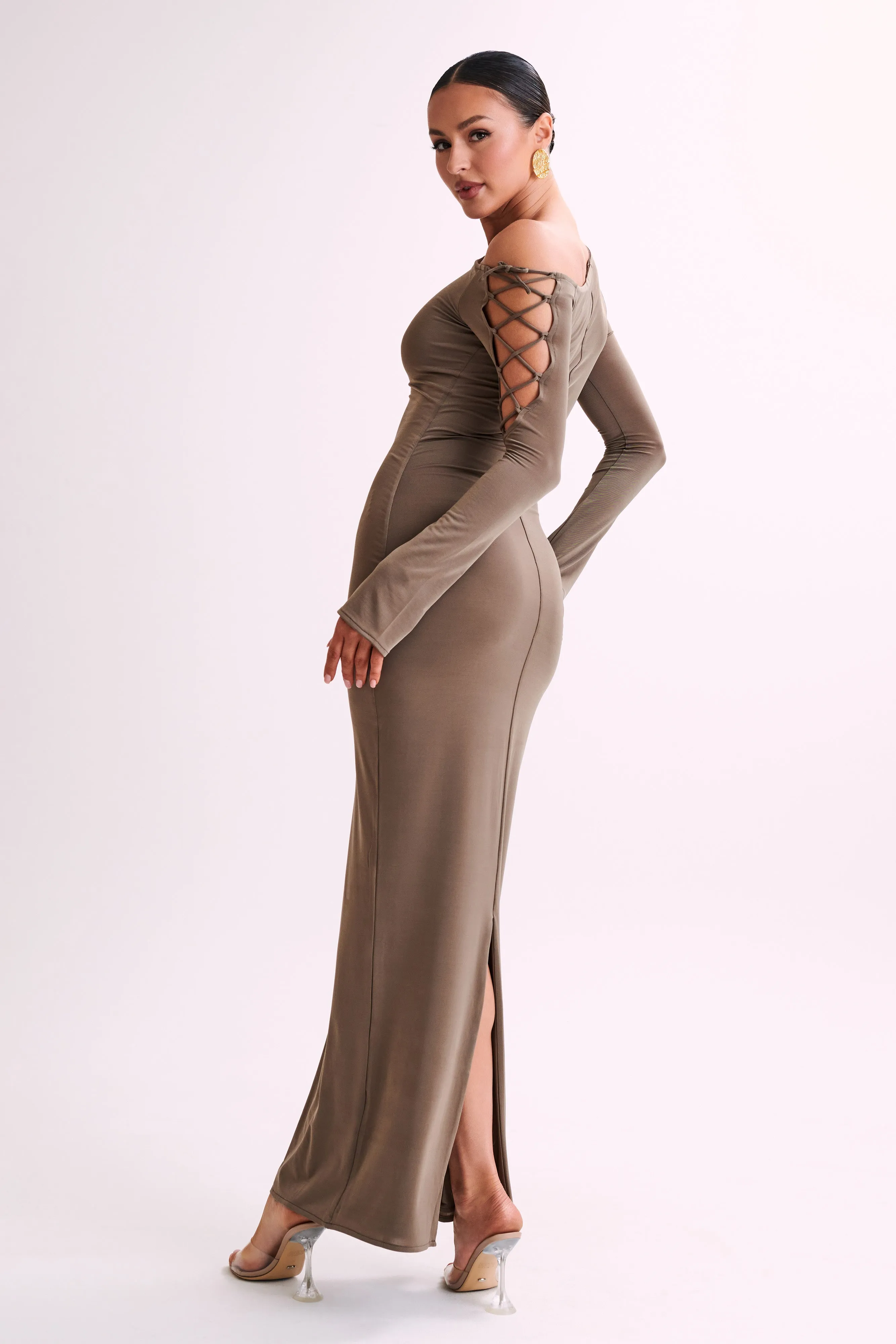 Gabby Tie Sleeve Slinky Maxi Dress - Coco