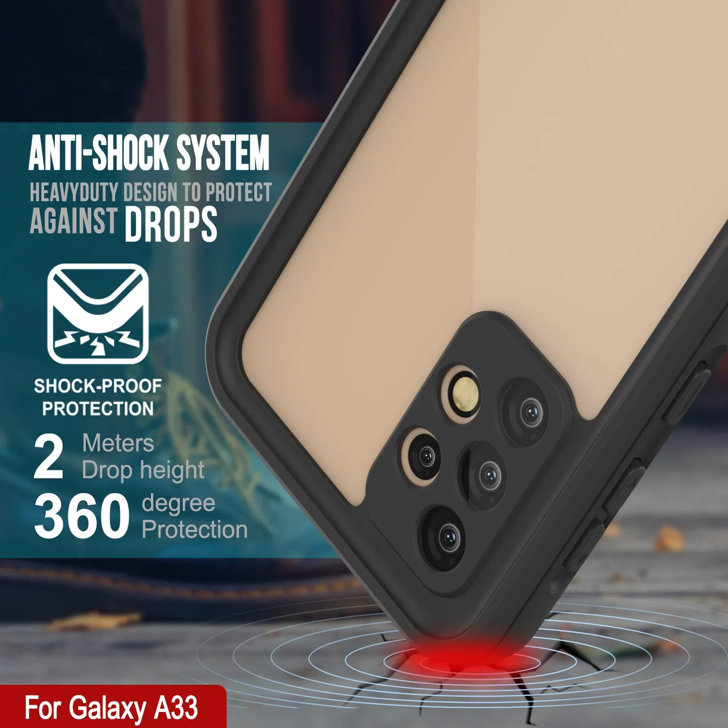 Galaxy A33 Waterproof Case PunkCase StudStar Black Thin 6.6ft Underwater IP68 Shock/Snow Proof