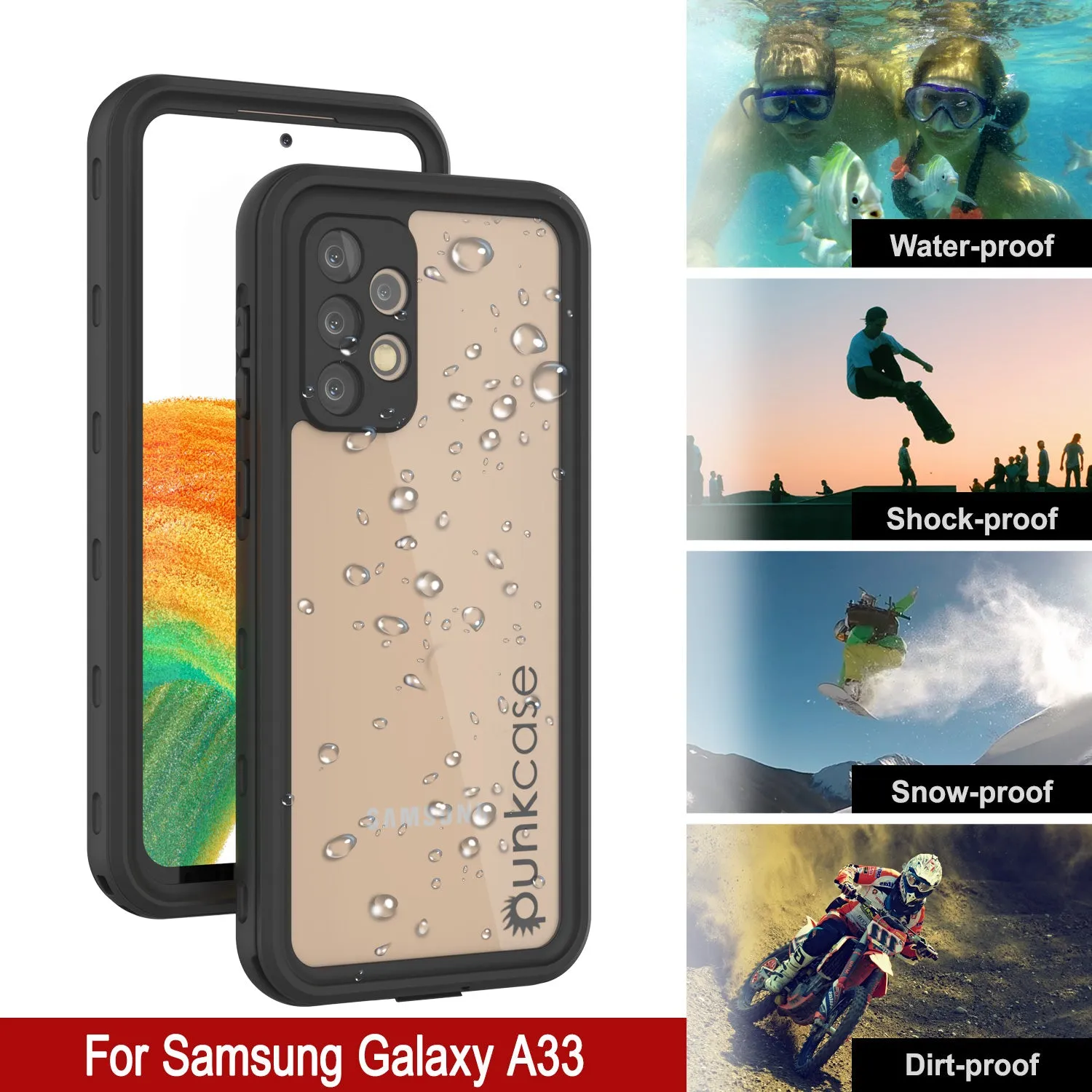 Galaxy A33 Waterproof Case PunkCase StudStar Black Thin 6.6ft Underwater IP68 Shock/Snow Proof