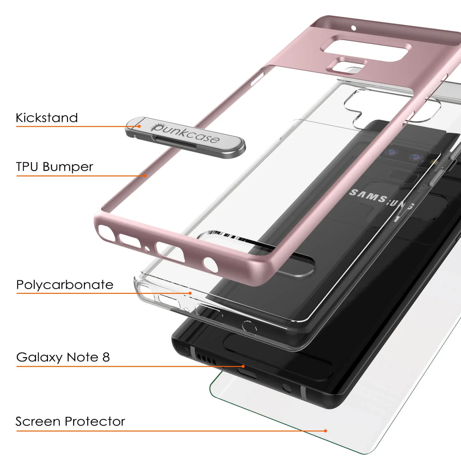 Galaxy Note 9 Lucid 3.0 PunkCase Armor Cover w/Integrated Kickstand and Screen Protector [Rose Gold]