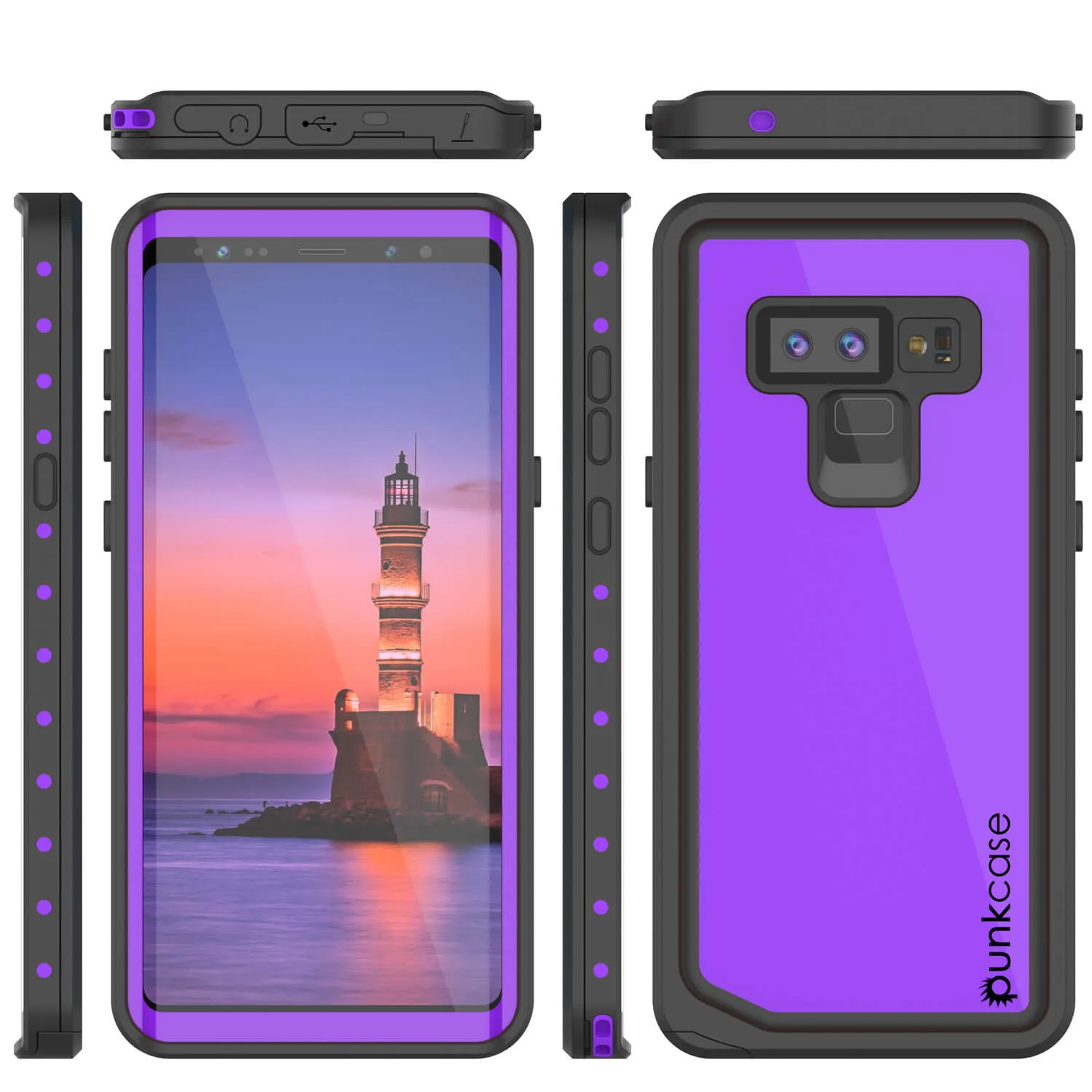 Galaxy Note 9 Waterproof Case, Punkcase Studstar Purple Series Thin Armor Cover