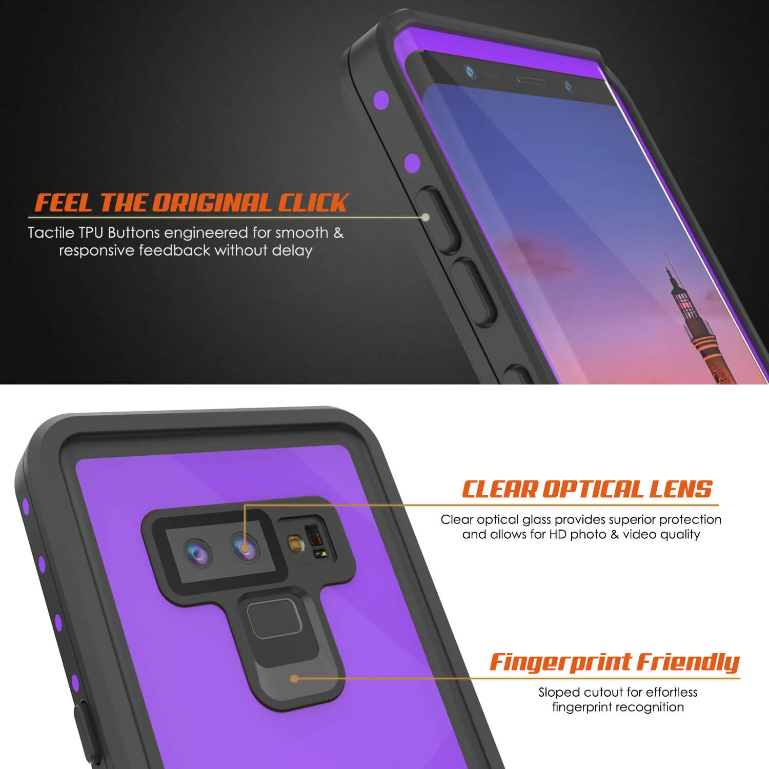 Galaxy Note 9 Waterproof Case, Punkcase Studstar Purple Series Thin Armor Cover