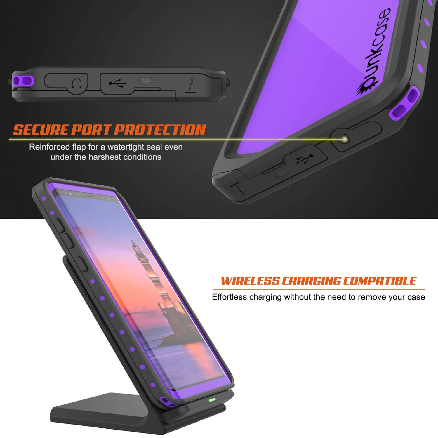 Galaxy Note 9 Waterproof Case, Punkcase Studstar Purple Series Thin Armor Cover