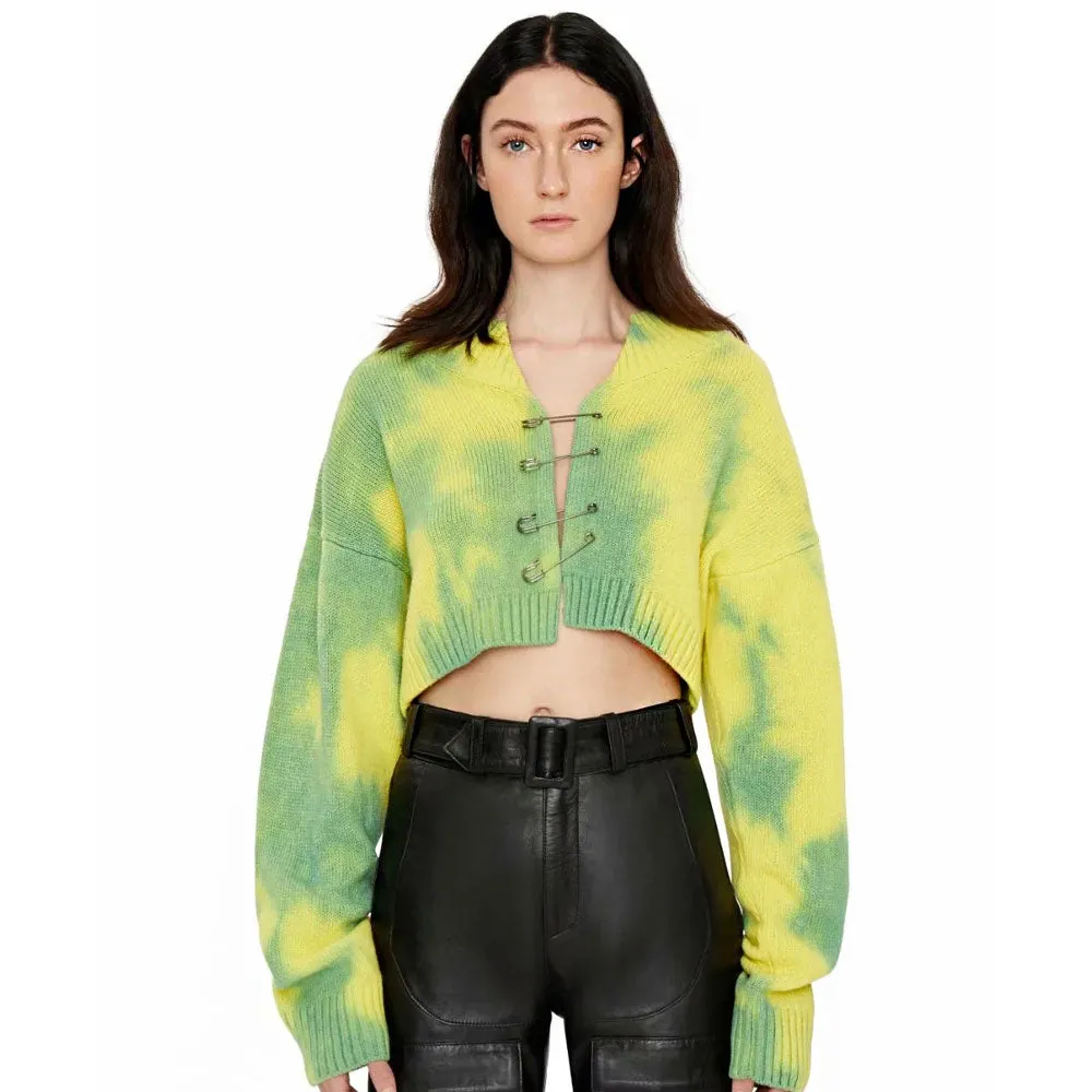 Grunge Punk Tie Dye Safety Pin Oversized Cropped Cardigan