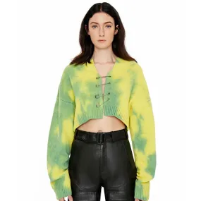 Grunge Punk Tie Dye Safety Pin Oversized Cropped Cardigan