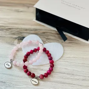 Je t'aime  - Stone Beaded Bracelet - Fuchsia Lace