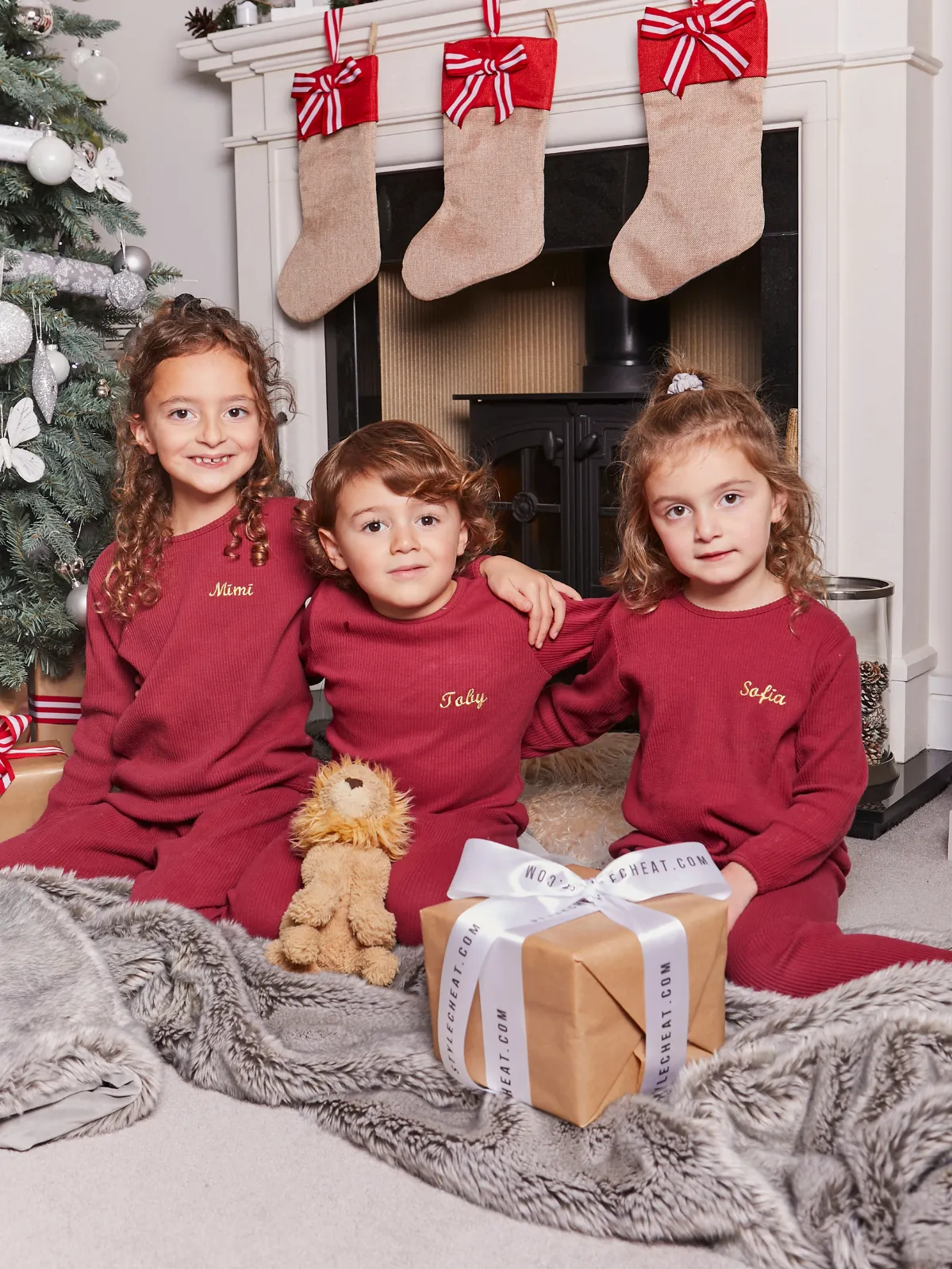 Kids Personalised Unisex Ribbed Jersey Loungewear Set / Mulberry