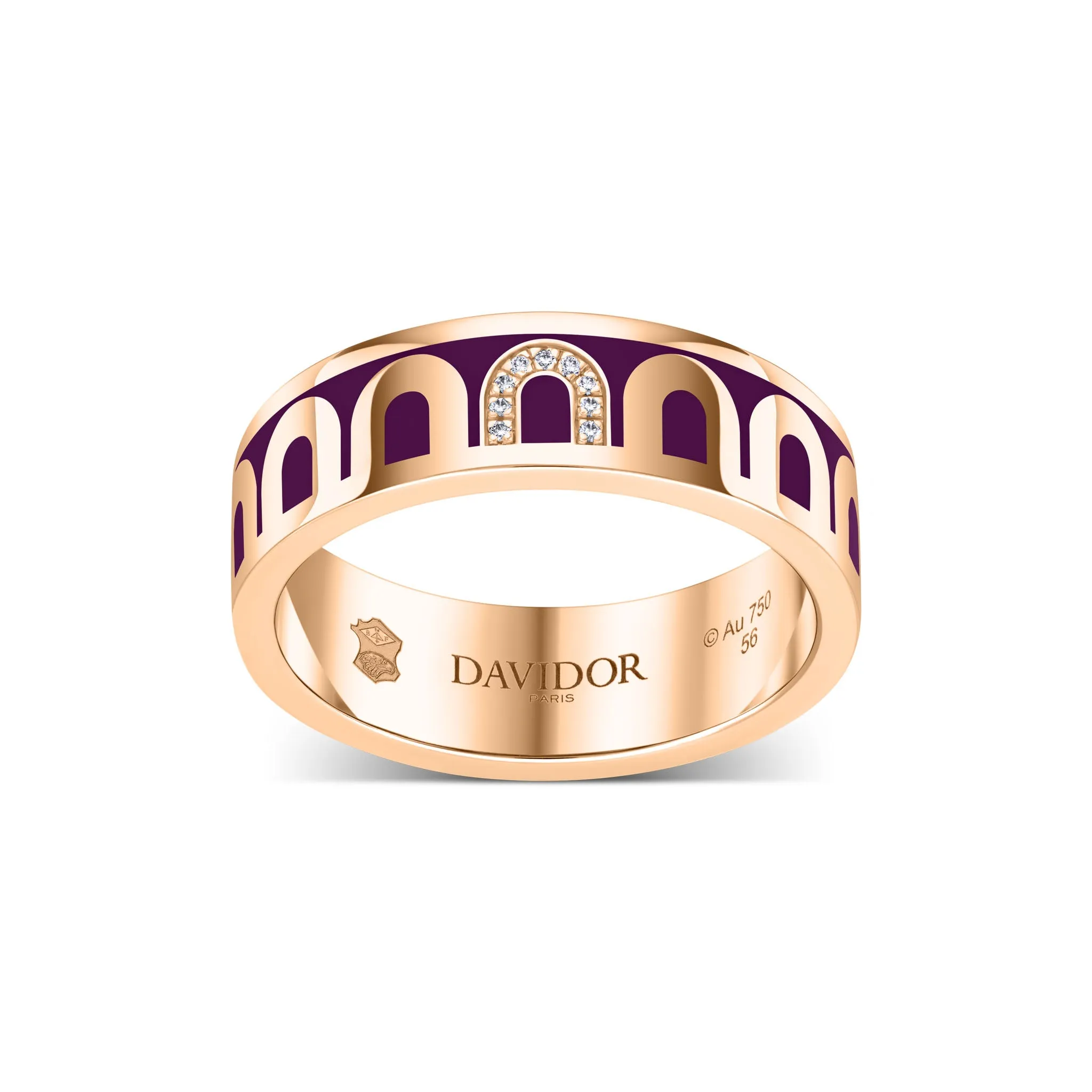 L’Arc de DAVIDOR Ring MM, 18k Rose Gold with Aubergine Lacquered Ceramic and Porta Simple Diamonds