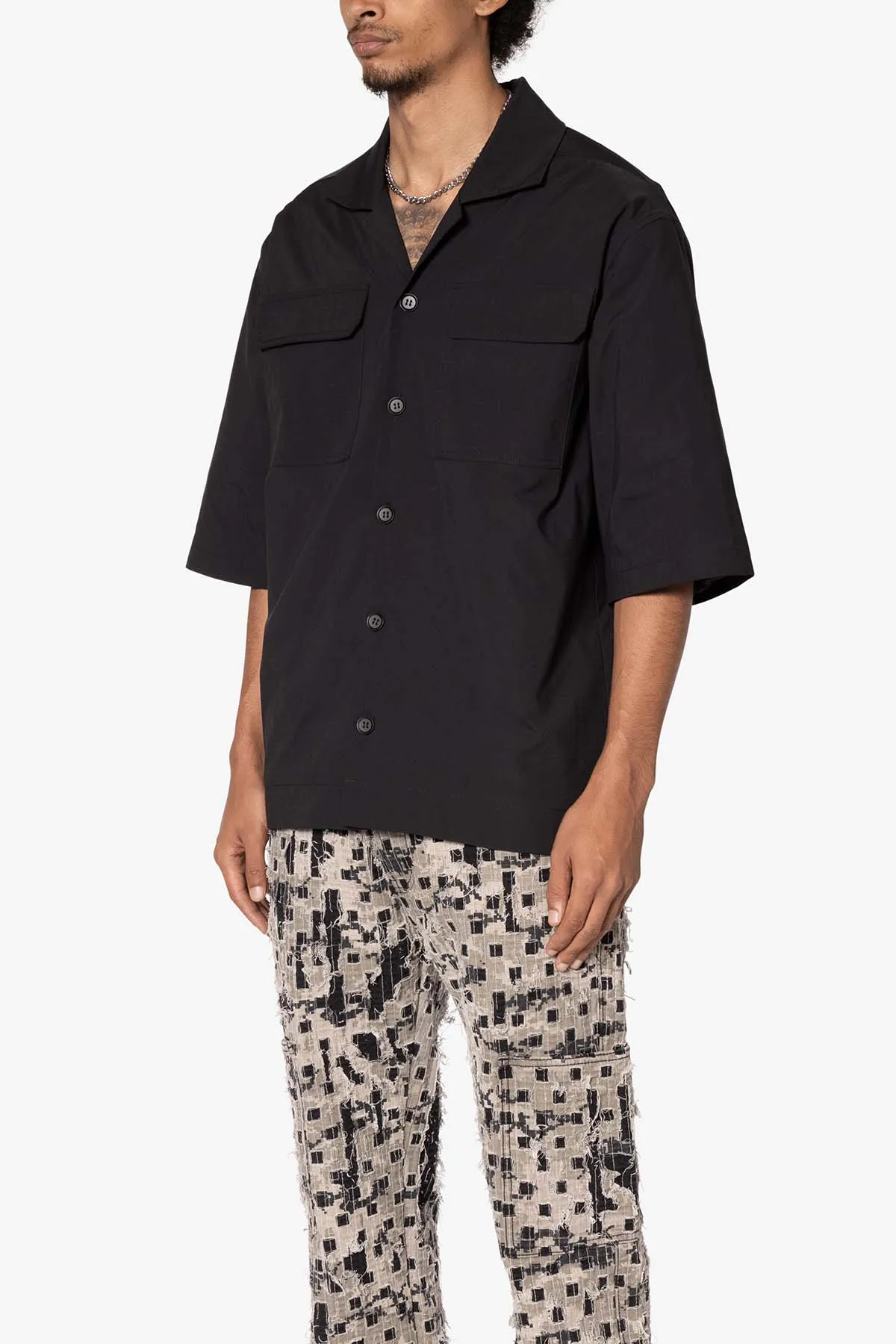 Lined Woven Nylon Shirt - Black