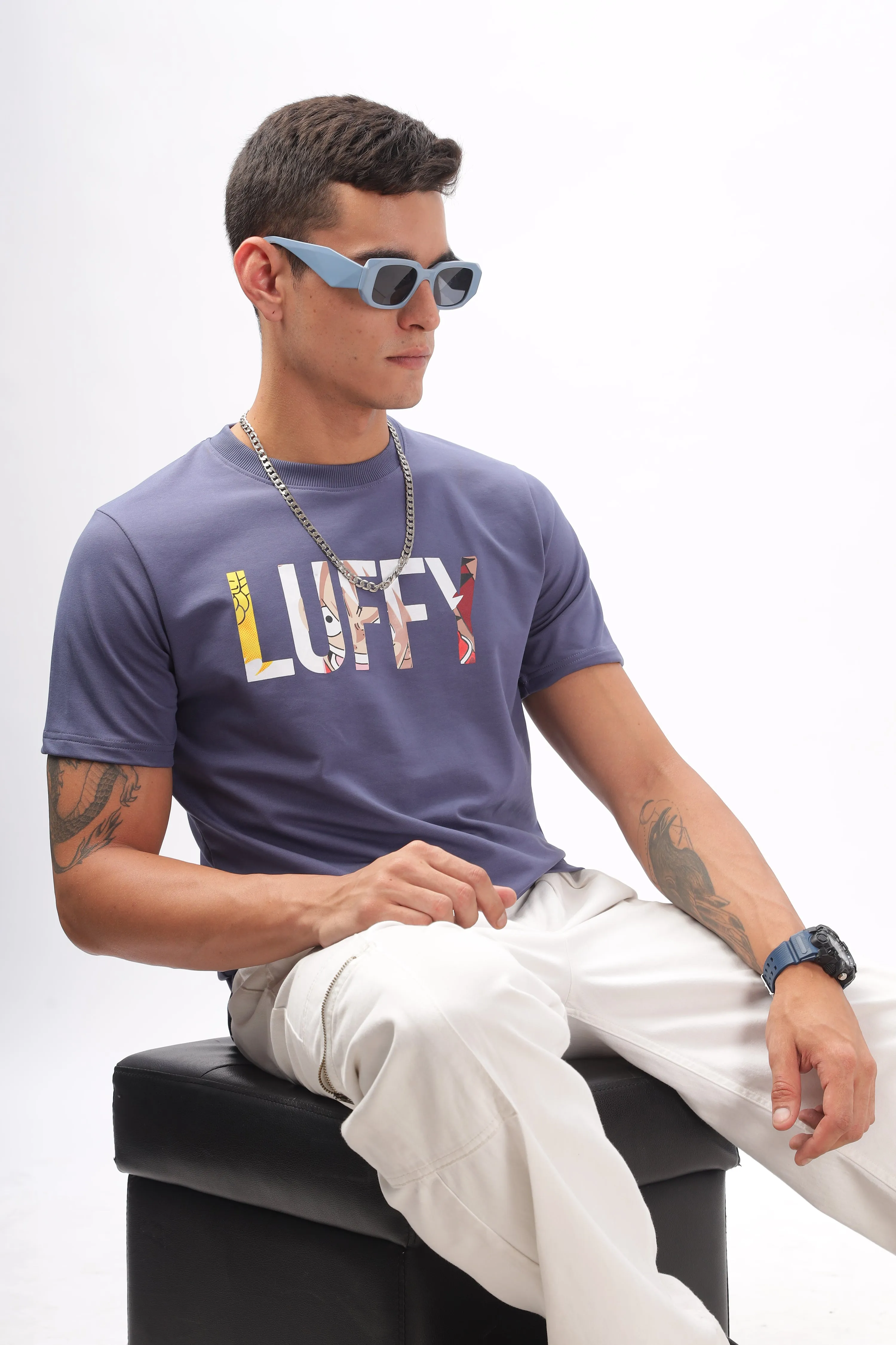 Luffy Graphic Lavender Printed T-Shirt