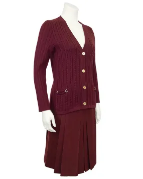 Maroon Cardigan and Skirt Ensemble