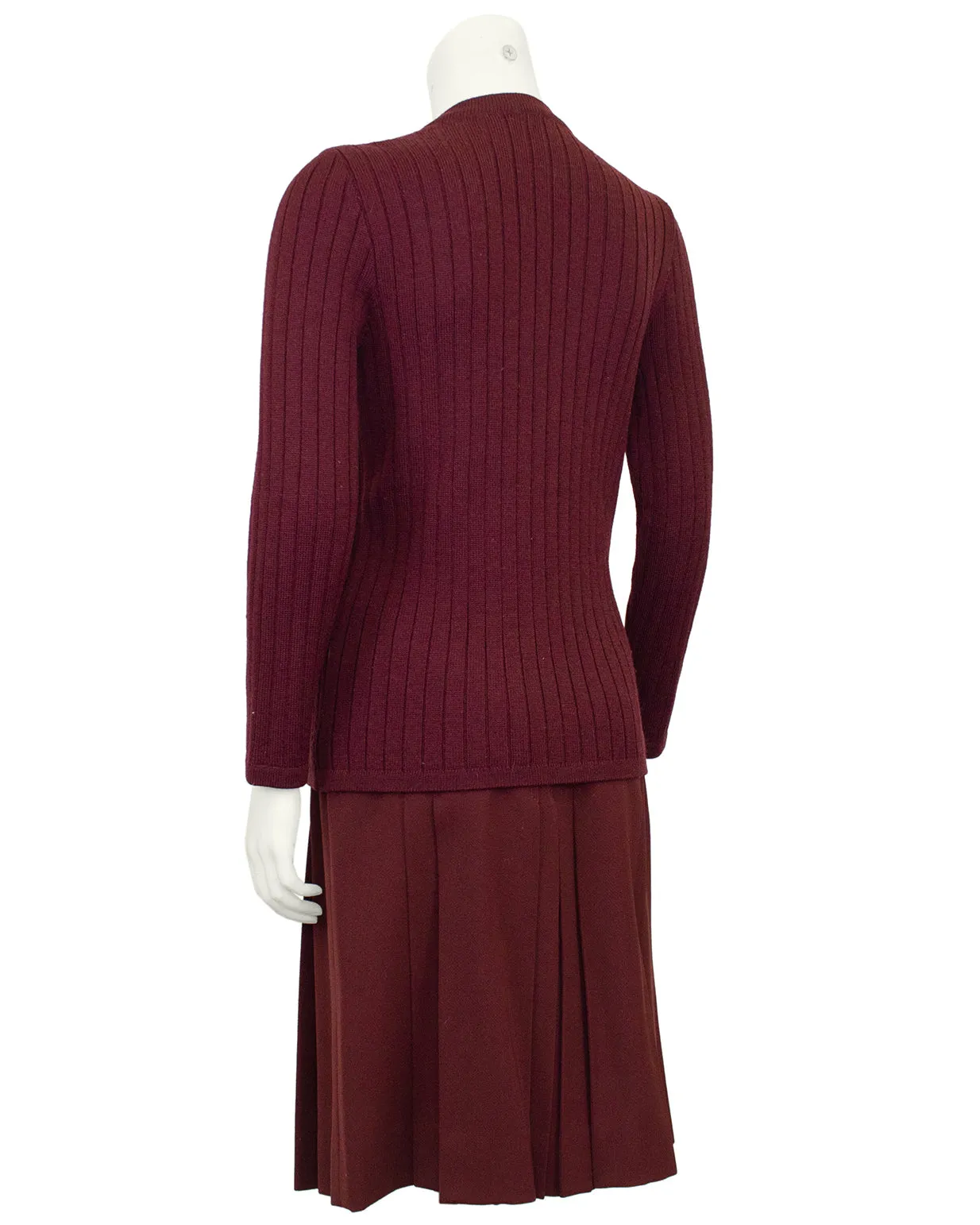 Maroon Cardigan and Skirt Ensemble