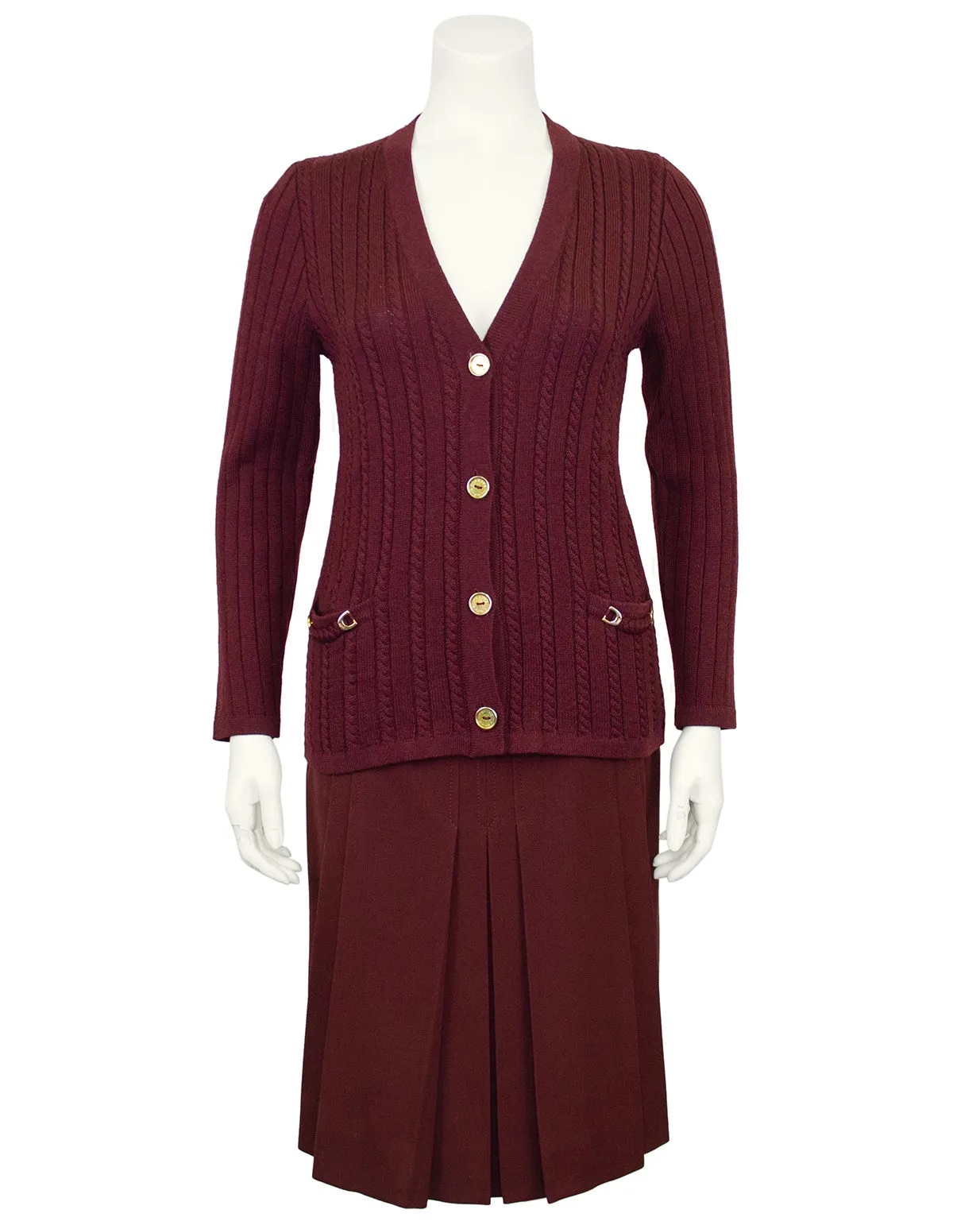 Maroon Cardigan and Skirt Ensemble