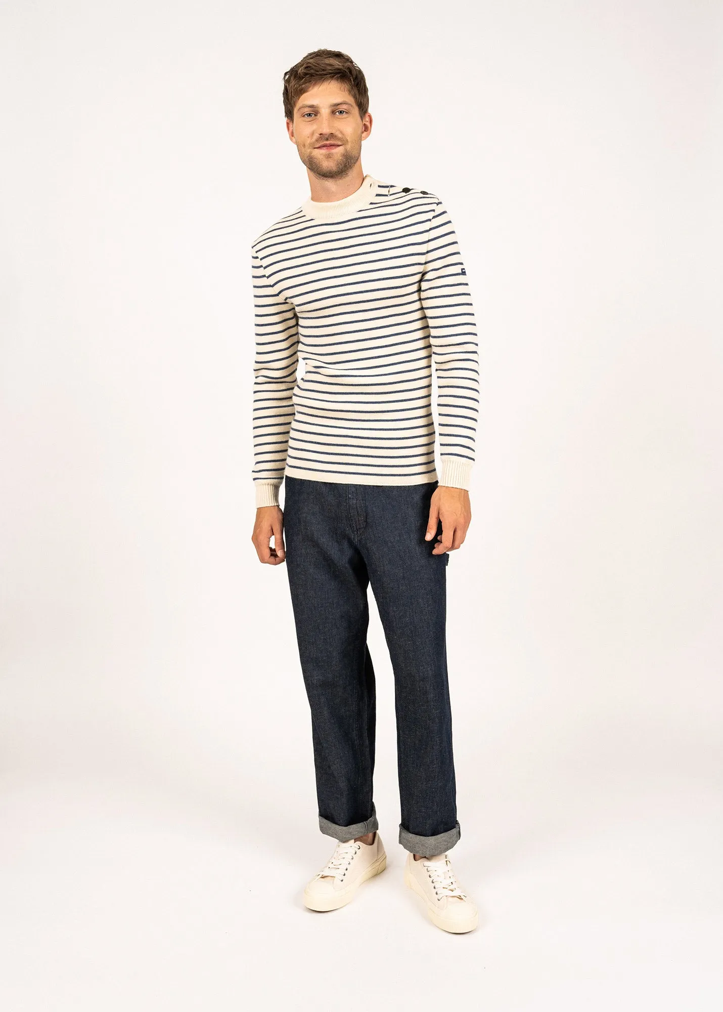 Matelot authentic striped sailor jumper - slim fit, in pure new wool (ECRU/JEAN)