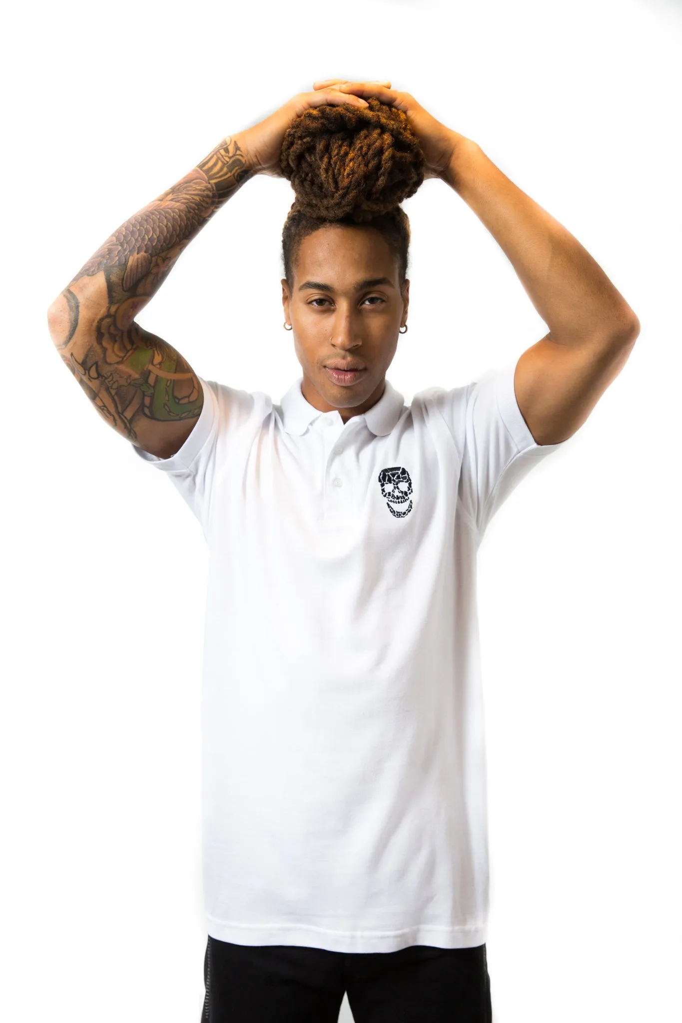 Mens Essential Chest Skull White Polo