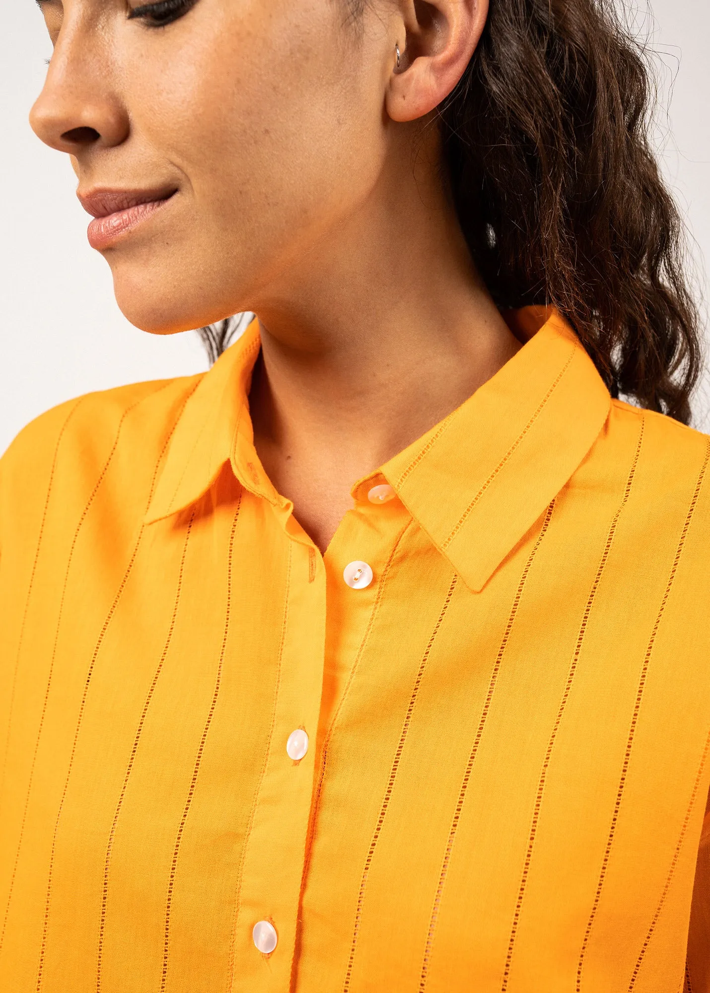 MEREDITH - Blouse With Short Pagoda Sleeve | 100% Cotton (TANGERINE)