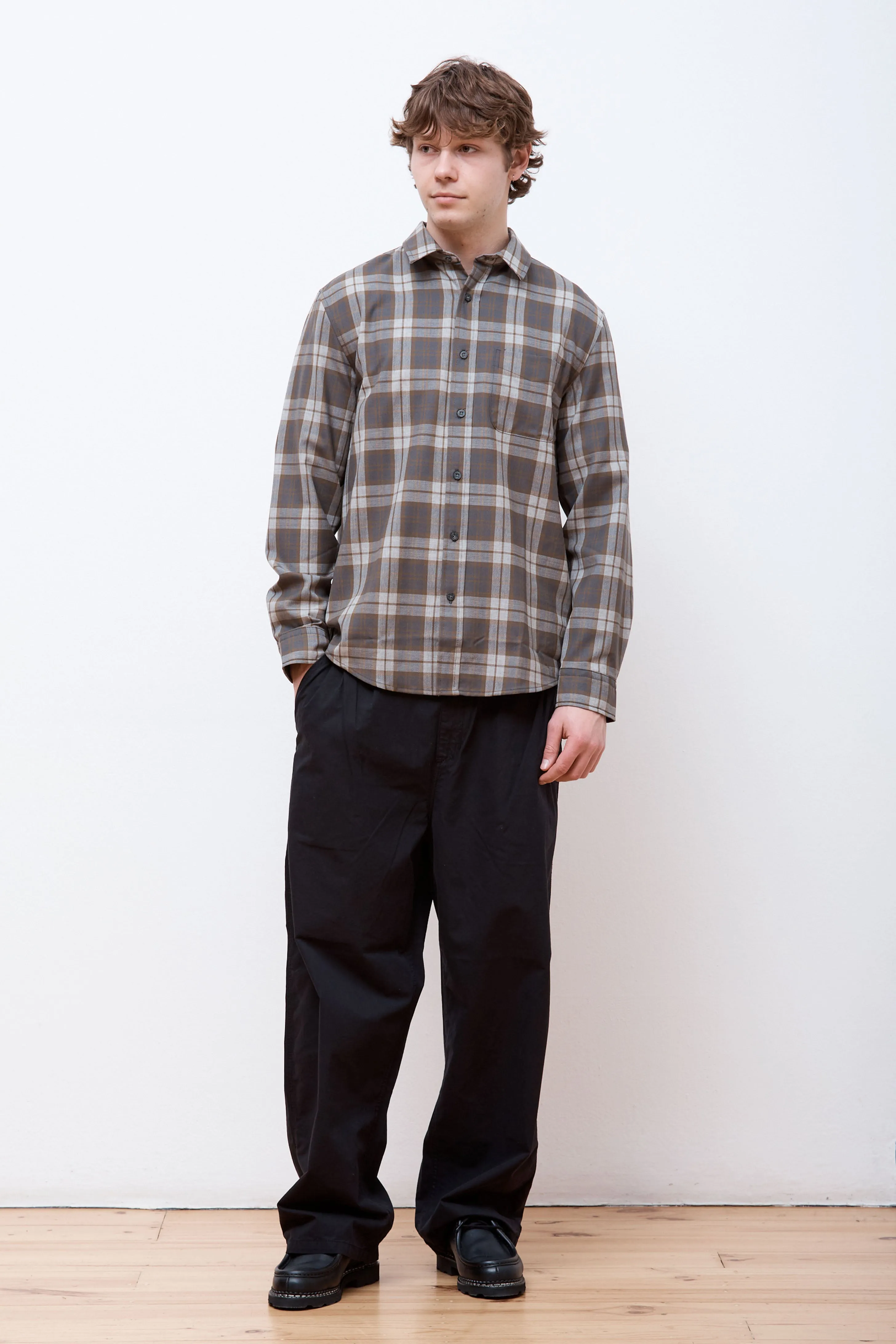 Merino Lodge Shirt Olive/Grey Mix Plaid