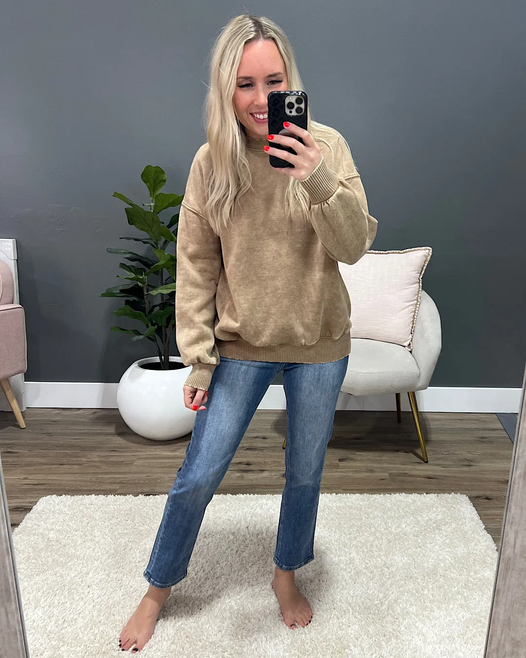 NEW! Boyfriend Crewneck Sweatshirt - Deep Camel