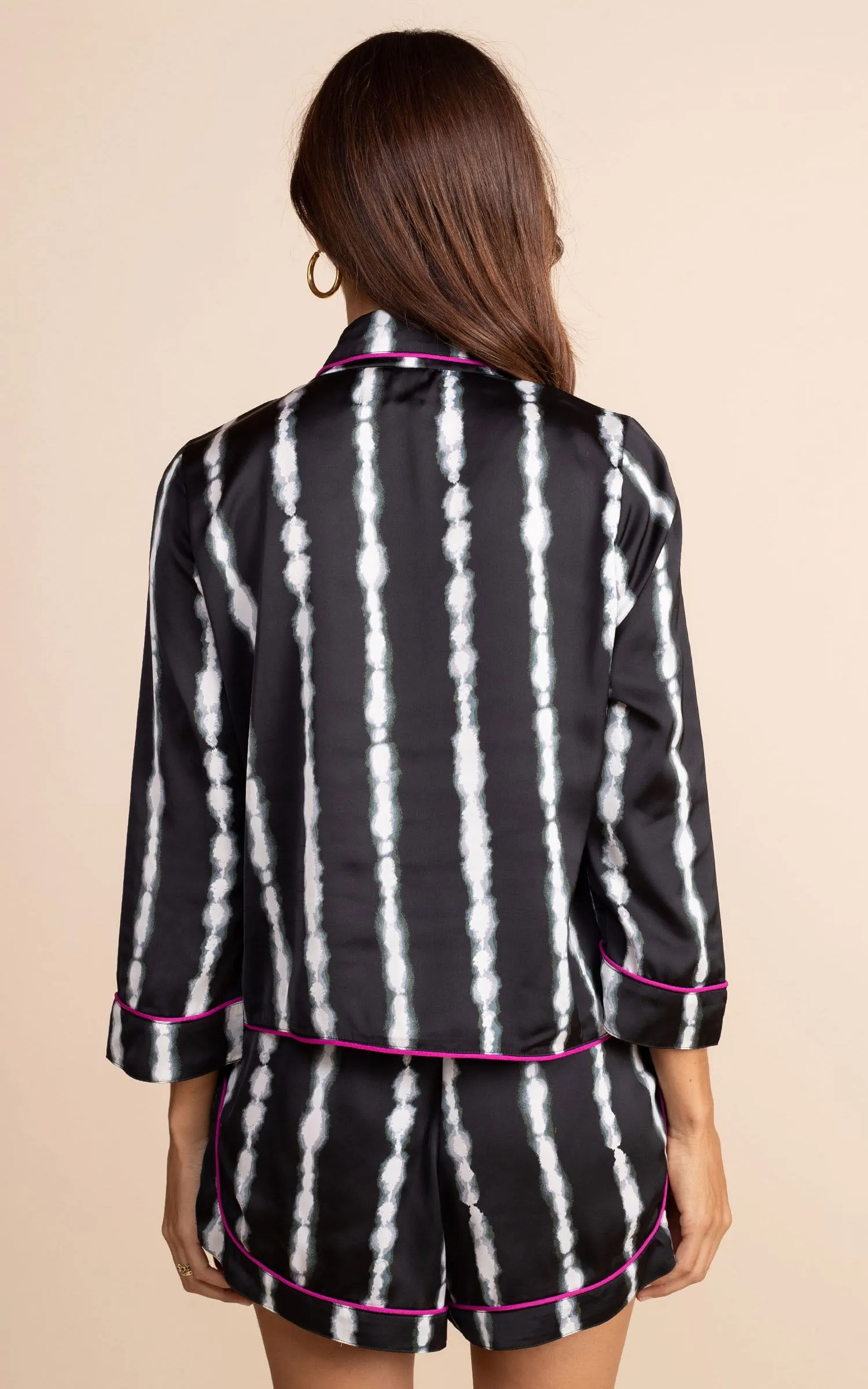 Oona Shortie PJ Set in Tie Dye Black and White Stripe