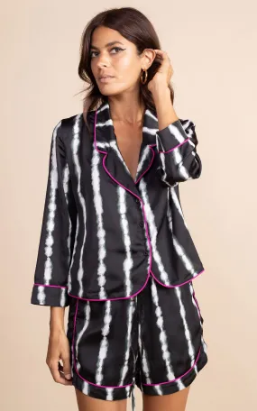 Oona Shortie PJ Set in Tie Dye Black and White Stripe