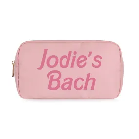 Personalised Barbie Large Nylon Cosmetic Pouch - Pink with Gold Hardware