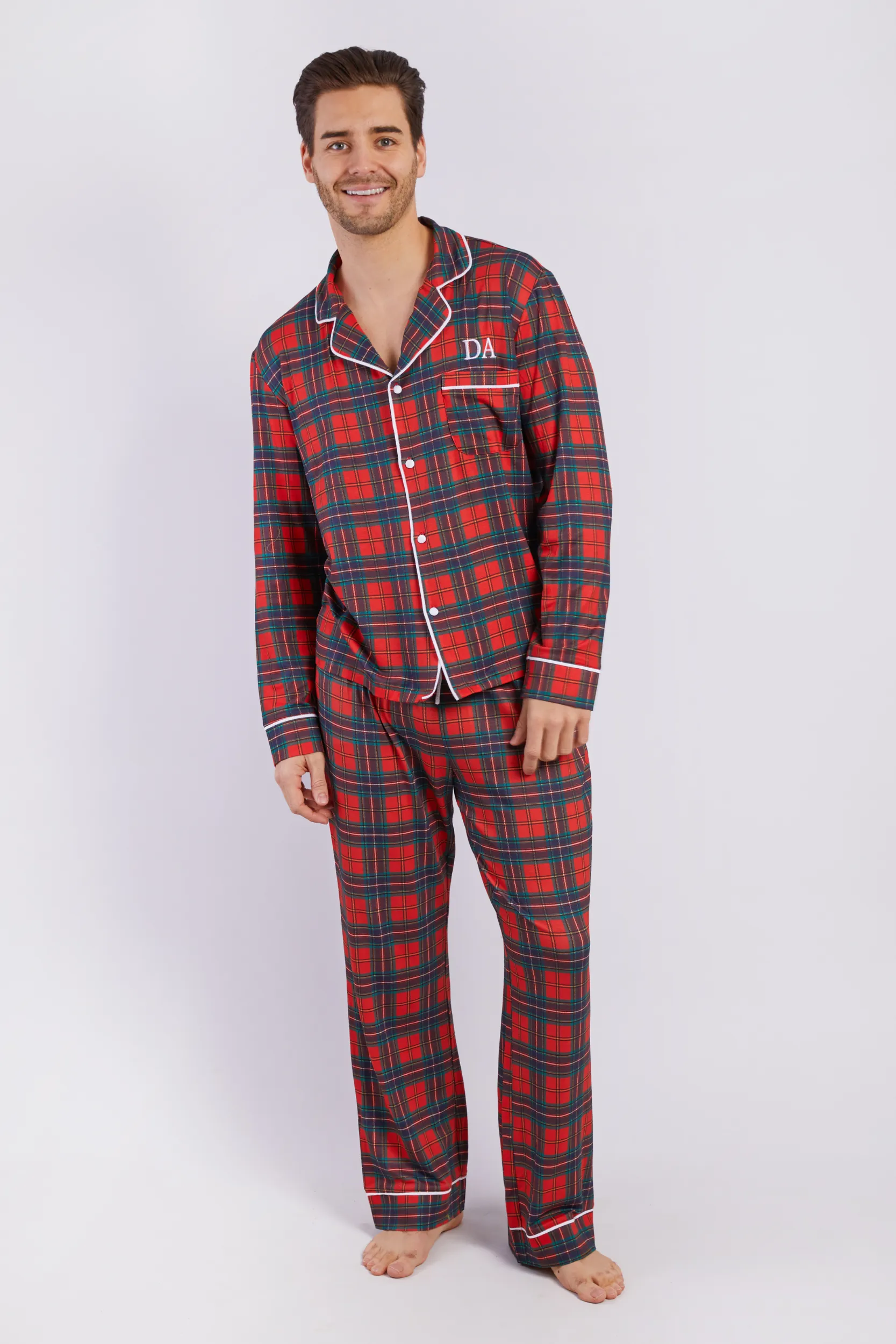 Personalised Christmas Mens Button Down Pyjama set - Tartan