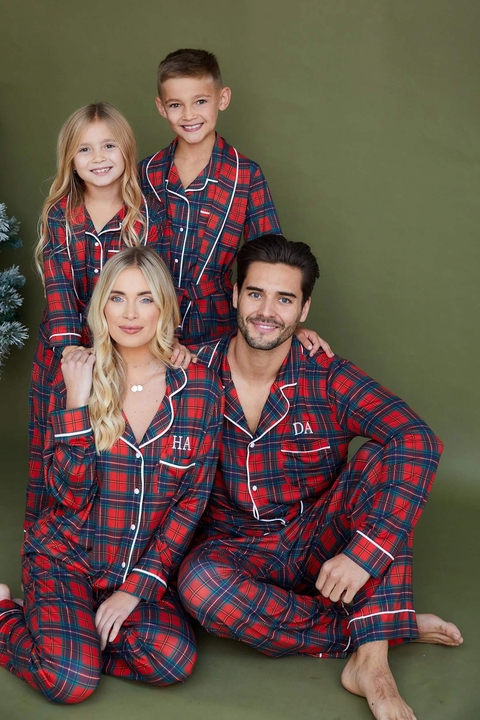 Personalised Christmas Mens Button Down Pyjama set - Tartan