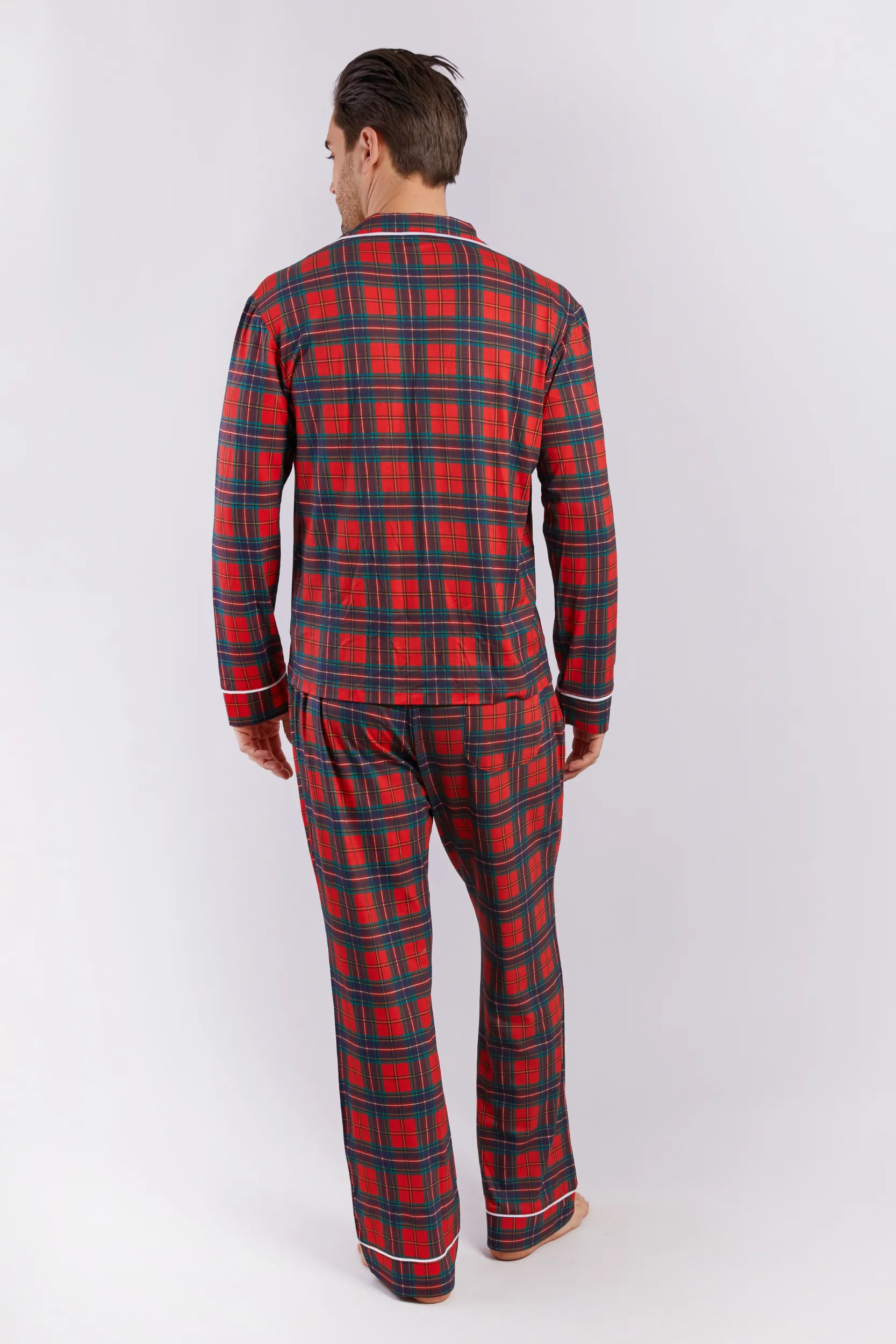 Personalised Christmas Mens Button Down Pyjama set - Tartan