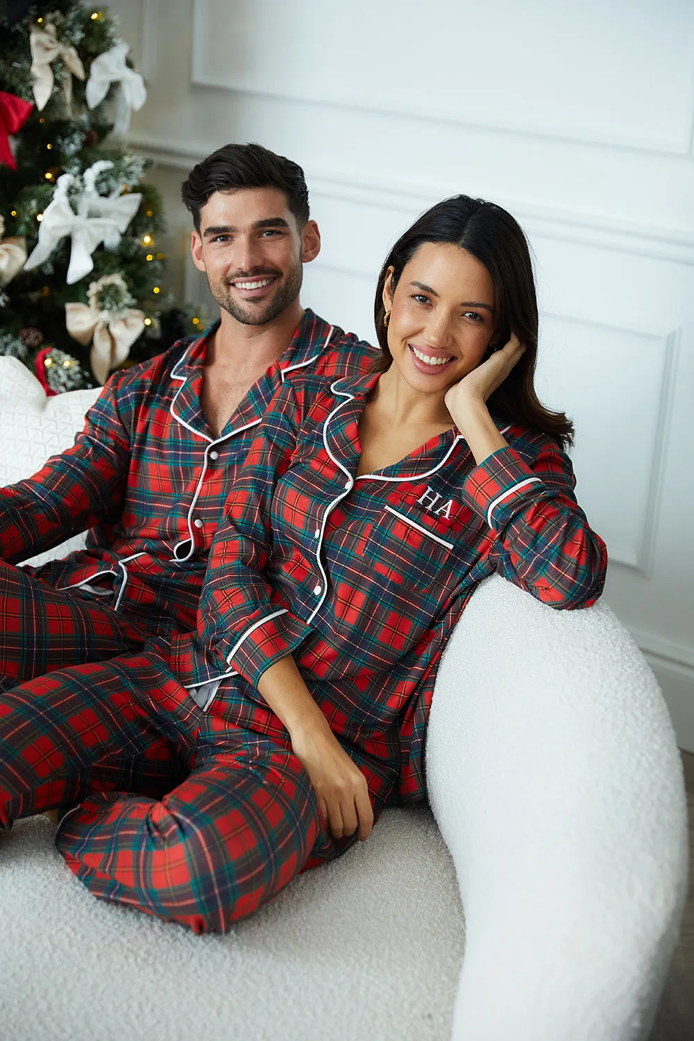 Personalised Christmas Mens Button Down Pyjama set - Tartan