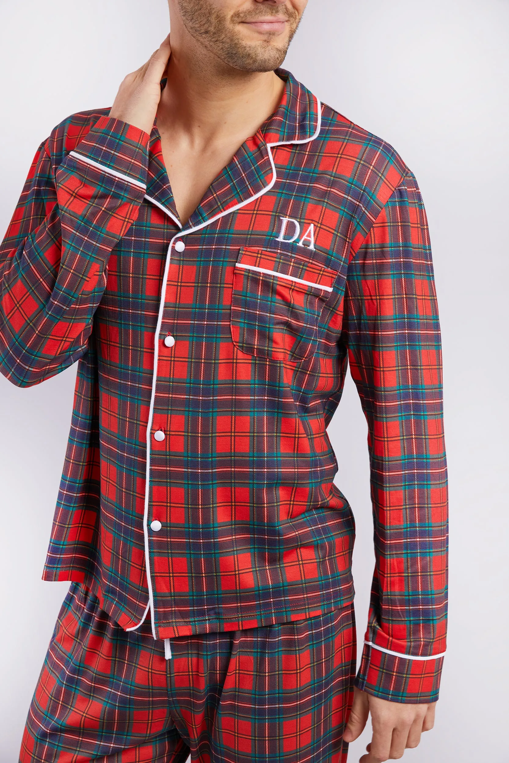 Personalised Christmas Mens Button Down Pyjama set - Tartan