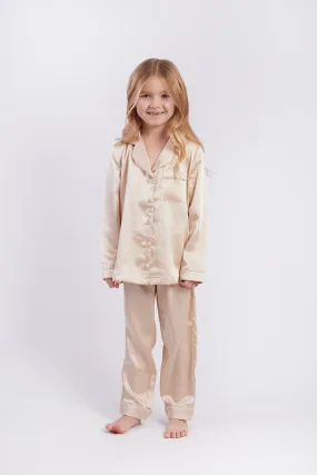 Personalised Girls Luxury Satin Long Sleeve Pyjama Set - Nude