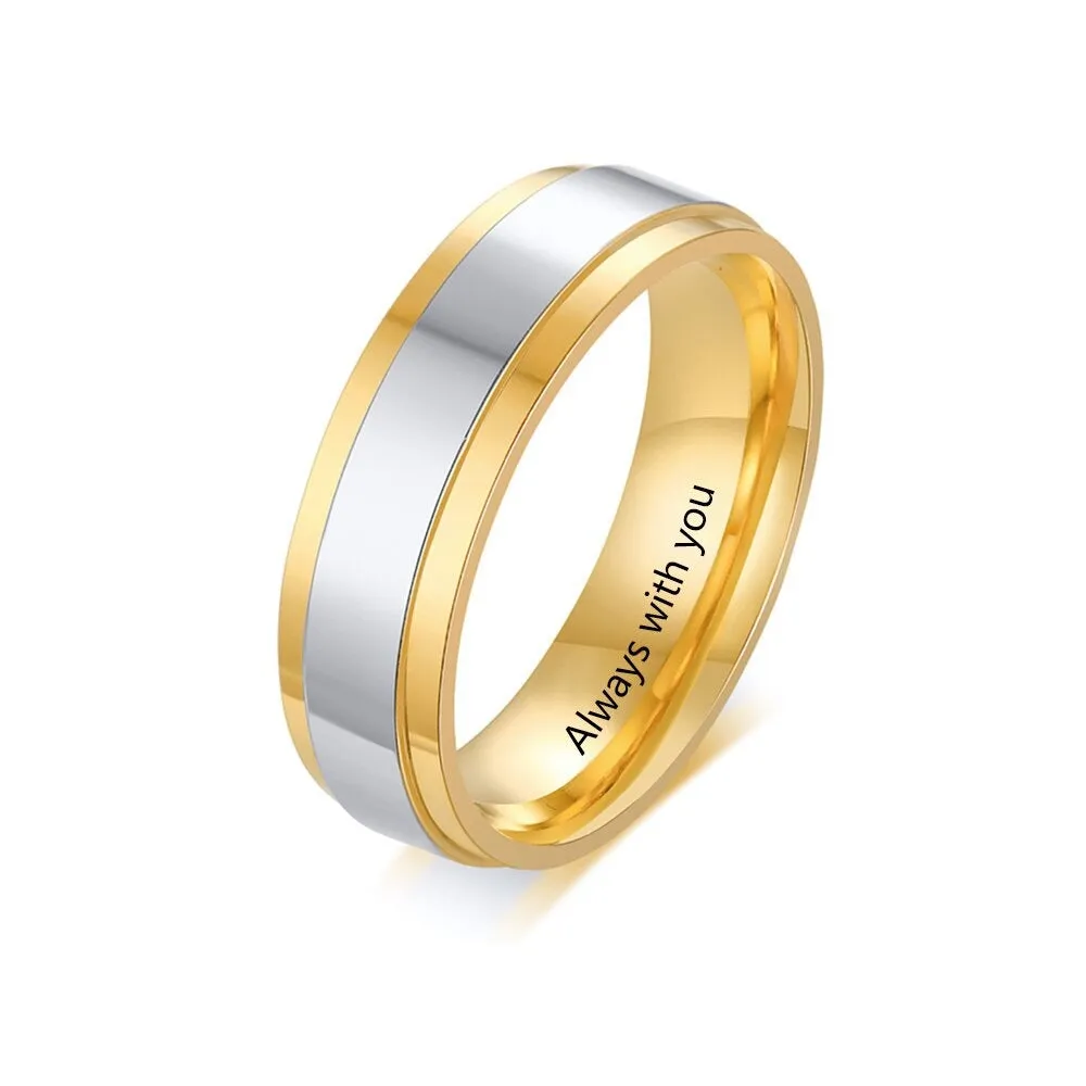 Personalized Gold Color Stainless Steel Couple Rings