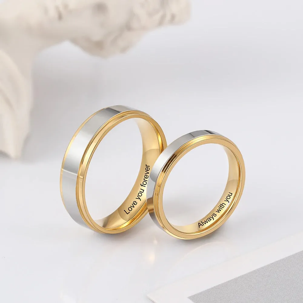 Personalized Gold Color Stainless Steel Couple Rings