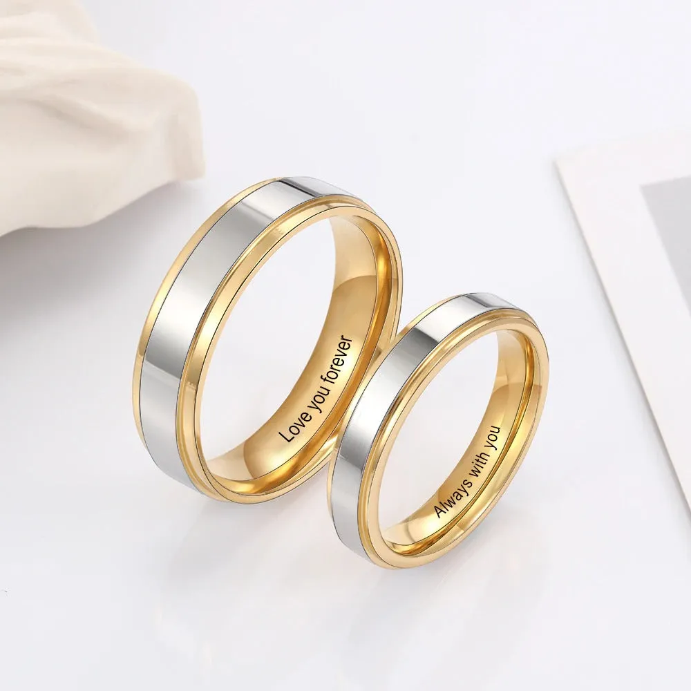 Personalized Gold Color Stainless Steel Couple Rings