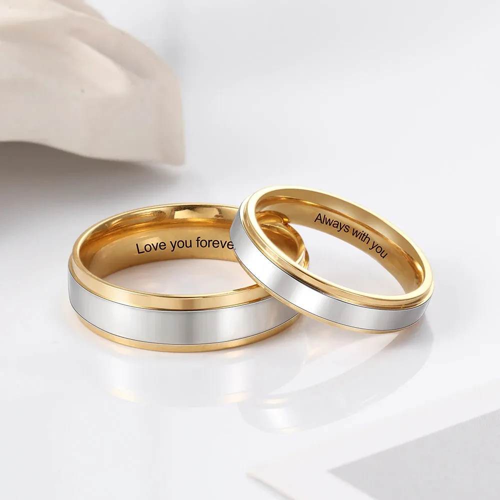 Personalized Gold Color Stainless Steel Couple Rings