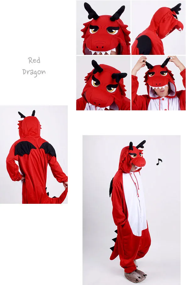 PITaPATs kids onesie animal jumpsuit costume - long sleeve red dragon