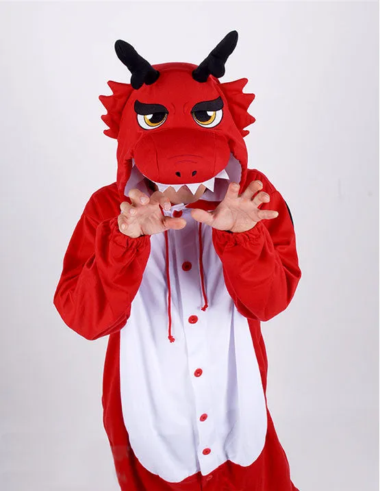 PITaPATs kids onesie animal jumpsuit costume - long sleeve red dragon