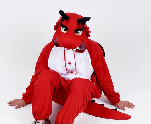 PITaPATs kids onesie animal jumpsuit costume - long sleeve red dragon